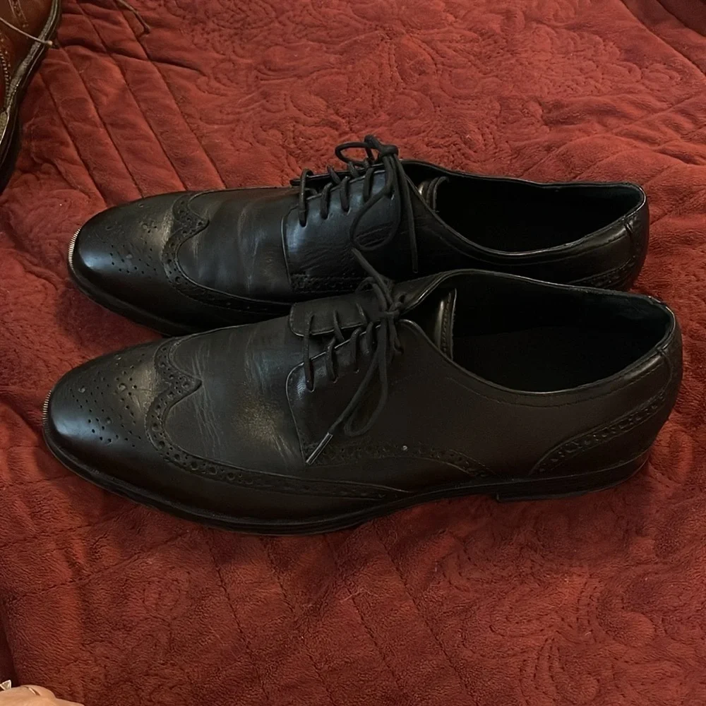 Cole Haan Men's Grand .0S Wingtip Oxford Dress Shoes Black‎ Size 12M preowned